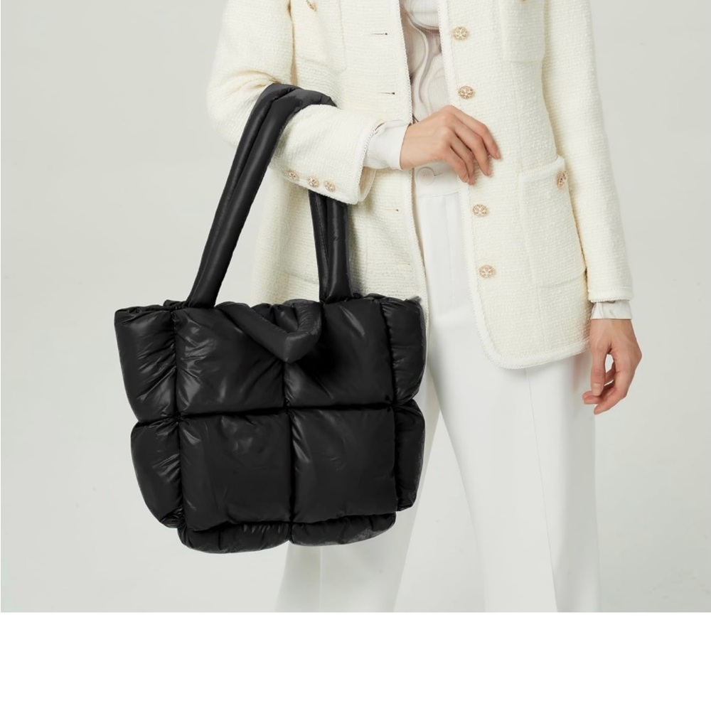 Quilted Puffer Tote for Women,Soft Pillow Padded Down Tote Bag